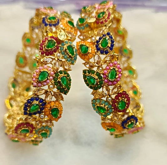 Real Stone Open Bangles 2Pieces