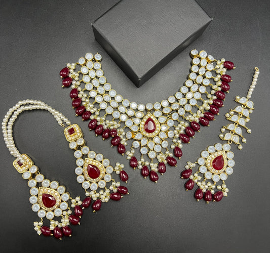 Elegant Pearl & Stone Kundan Set