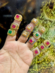 Luxury Square-Cut Gemstone Statement Rings – Gold-Plated Elegant Halo Collection