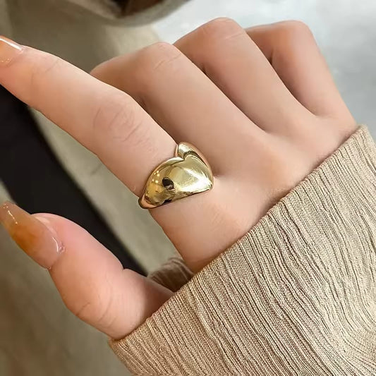Chunky 3D Puffy Heart Ring – Bold Polished Statement Ring in Gold & Silver Finish