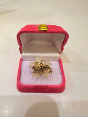 Vintage-Style Gold Filigree Layered Flower Ring With Box