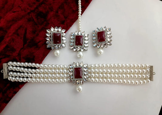 White Pearls Choker Set