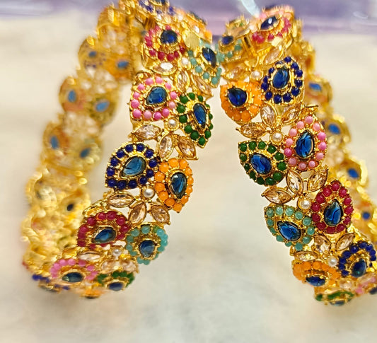 Real Stone Open Bangles 2Pieces
