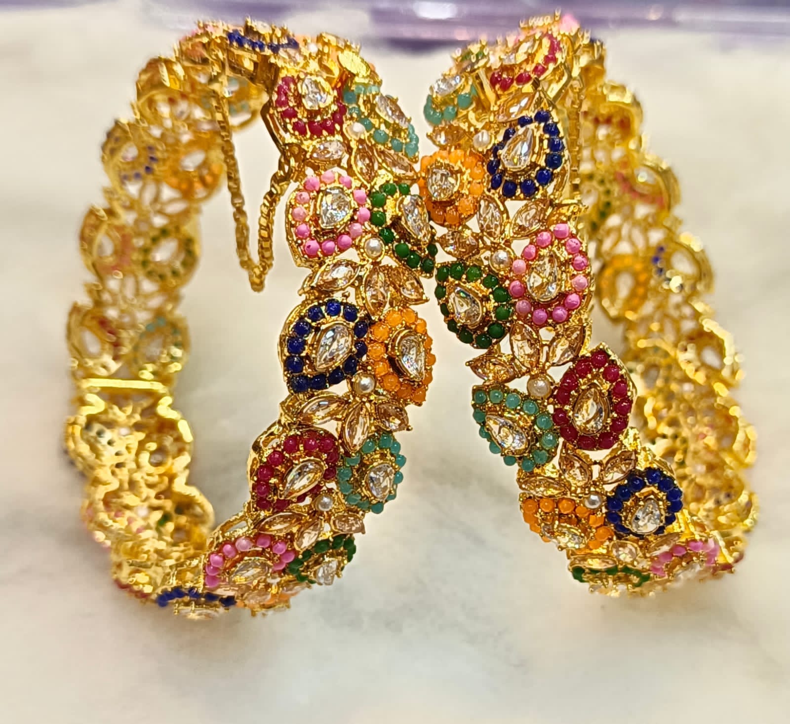Real Stone Open Bangles 2Pieces