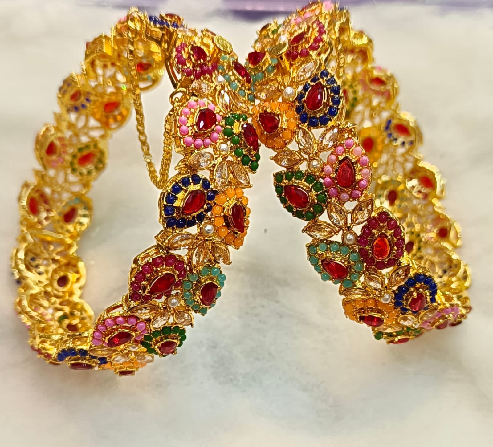 Real Stone Open Bangles 2Pieces