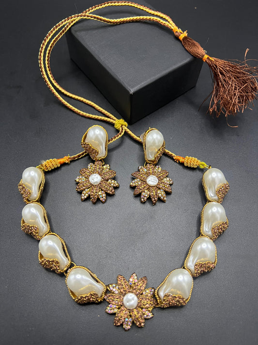 Exquisite Baroque Pearl Floral Choker Set with Micro-Pave Crystal Accents