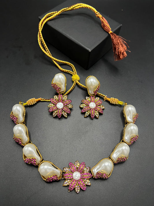 Exquisite Baroque Pearl Floral Choker Set with Micro-Pave Crystal Accents