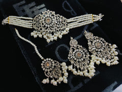 Silver Base Real Stones Choker Set