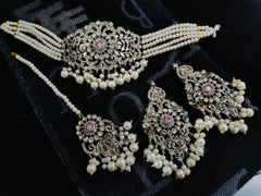 Silver Base Real Stones Choker Set