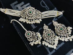 Silver Base Real Stones Choker Set