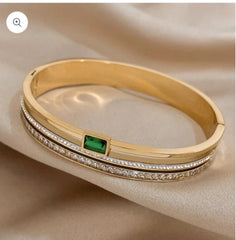 Stainless Steel Green Stone Bangle