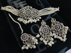 Silver Base Real Stones Choker Set