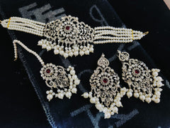 Silver Base Real Stones Choker Set