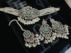 Silver Base Real Stones Choker Set